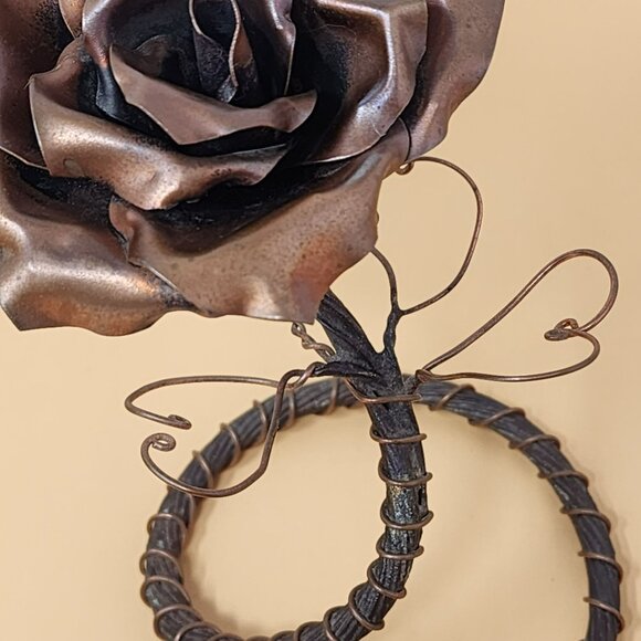 Vintage Handcrafted Antique Copper Finish Metal Rose Sculpture Art Piece - Picture 8 of 10
